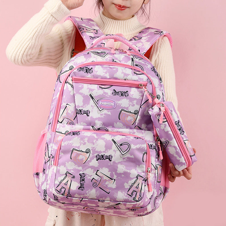 New Letter Print Backpack With Pencil Case Fashion Sweet Primary School Students Schoolbag For Girls Boys