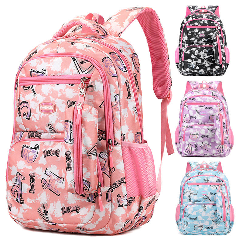 New Letter Print Backpack With Pencil Case Fashion Sweet Primary School Students Schoolbag For Girls Boys