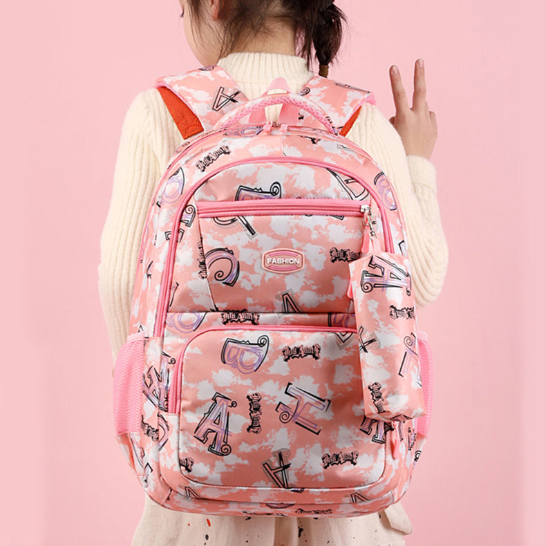 New Letter Print Backpack With Pencil Case Fashion Sweet Primary School Students Schoolbag For Girls Boys