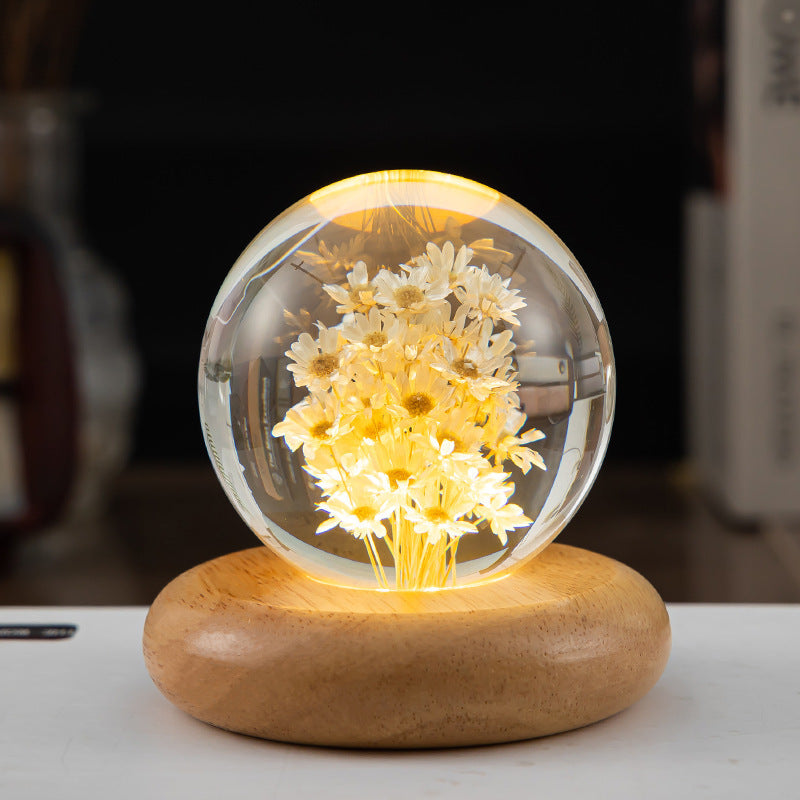 LED Night Light Flower Crystal Ball Bedroom Ambient Light Creative Gift