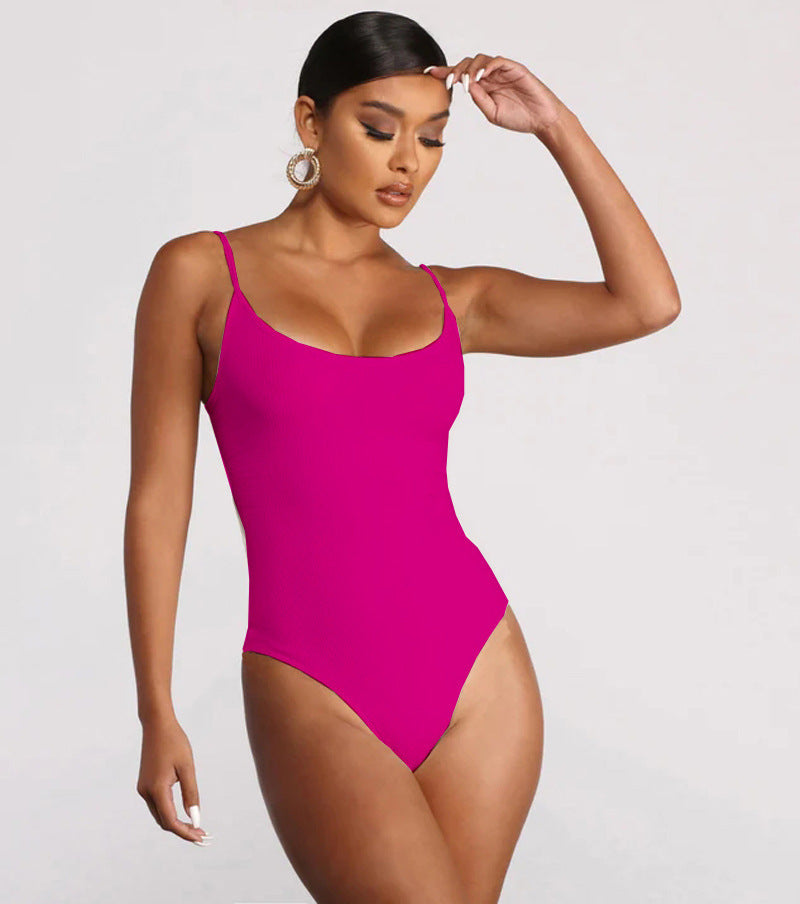 Summer Bikini Backless String Large Size Sexy Solid Color Triangle One-piece Swimsuit Women's Clothing