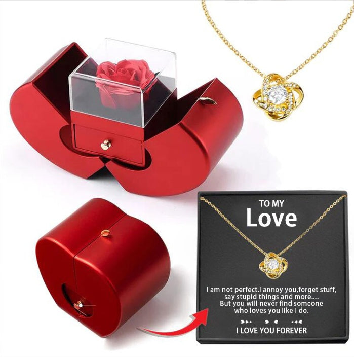 Red Apple Box, Necklace and Eternal Rose for Mother's Day