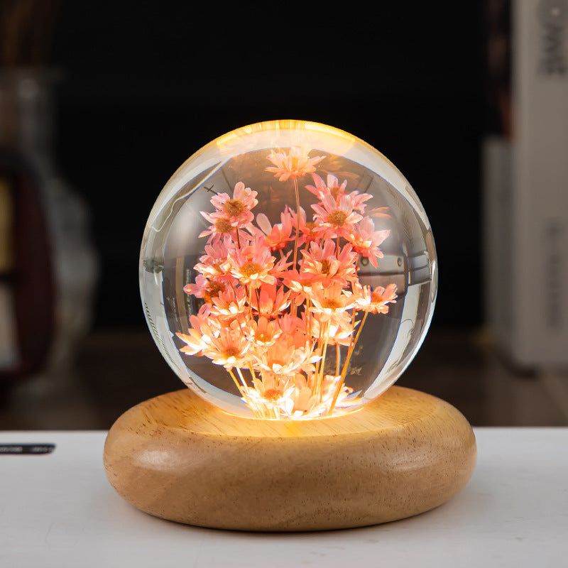 LED Night Light Flower Crystal Ball Bedroom Ambient Light Creative Gift