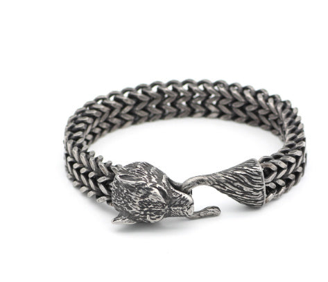 Bracelet Men Stainless Steel Vintage Black Wolf Head Cuban Chain Hand Wristband Male Fashion Jewelry Accessories Father's Day  Gifts