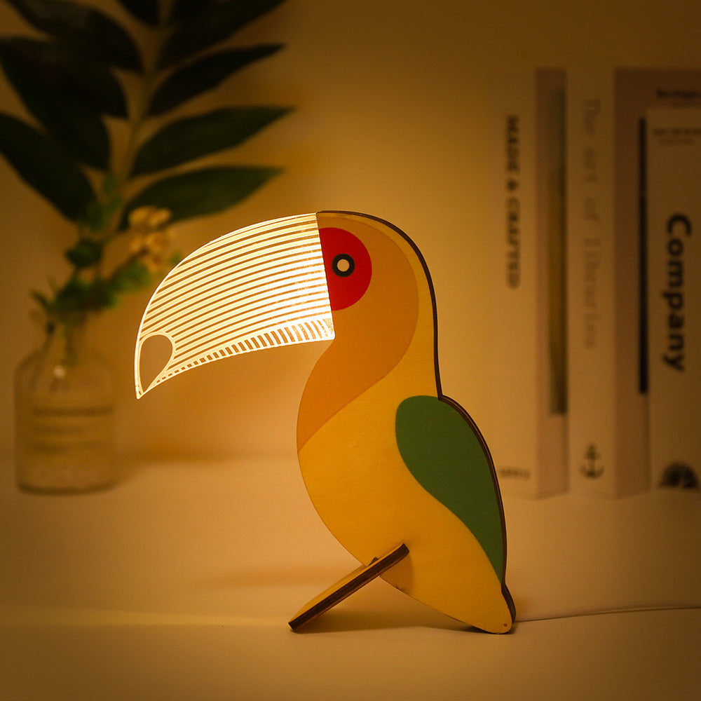 Animals LED Night Light Wood Acrylic Table USB Lights Decorate For Children Baby Kids Bedside Lamp Pelican Sirius Whale Toucan