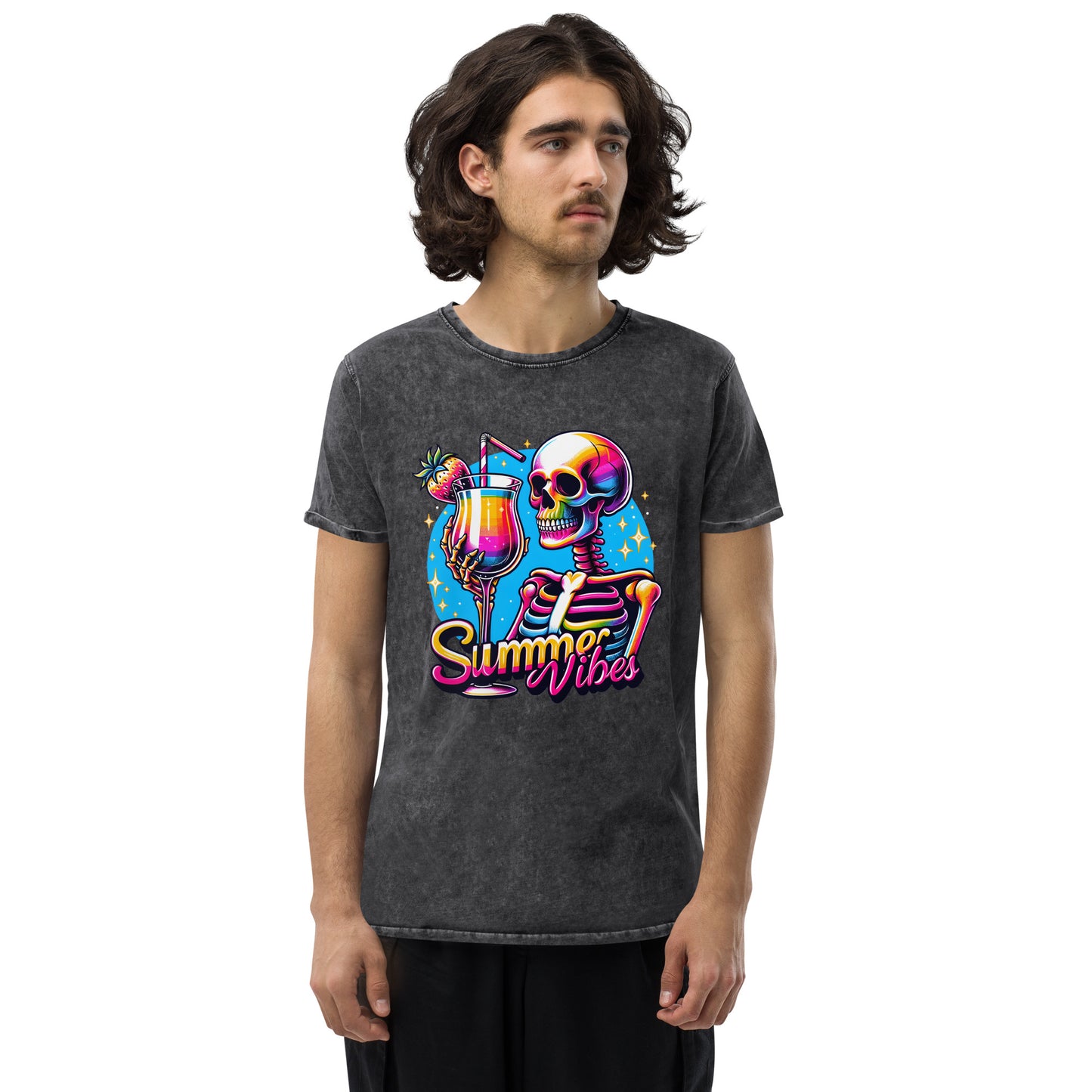 Cool Drink Summer Vibes Denim T-Shirt