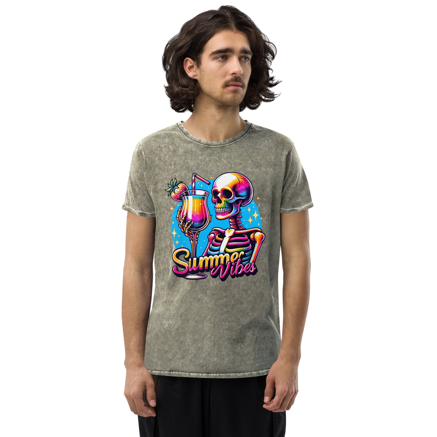 Cool Drink Summer Vibes Denim T-Shirt