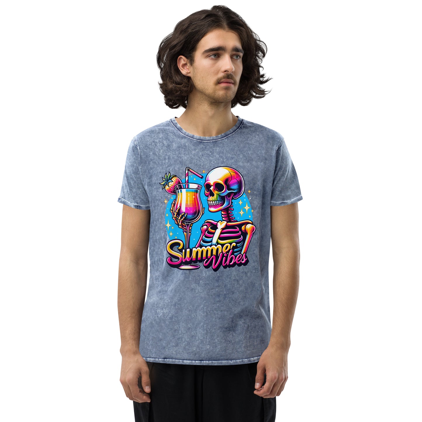 Cool Drink Summer Vibes Denim T-Shirt