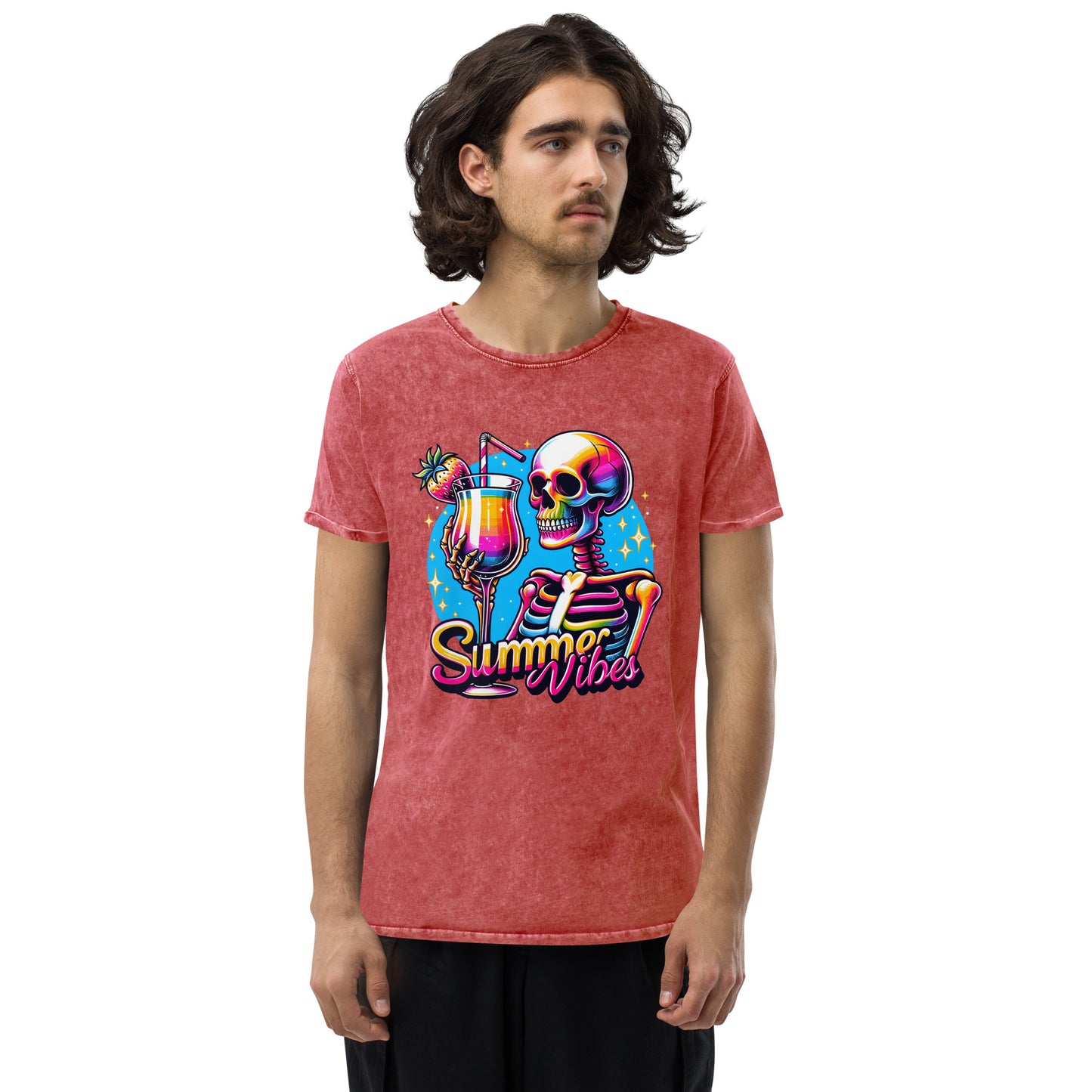 Cool Drink Summer Vibes Denim T-Shirt