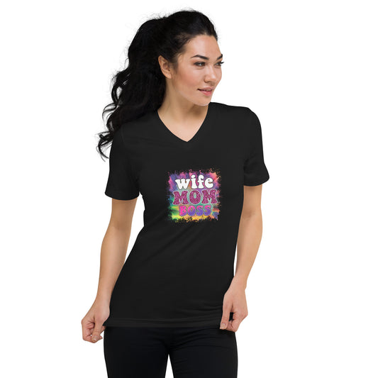 Wife Mom Boss Short Sleeve V-Neck T-Shirt