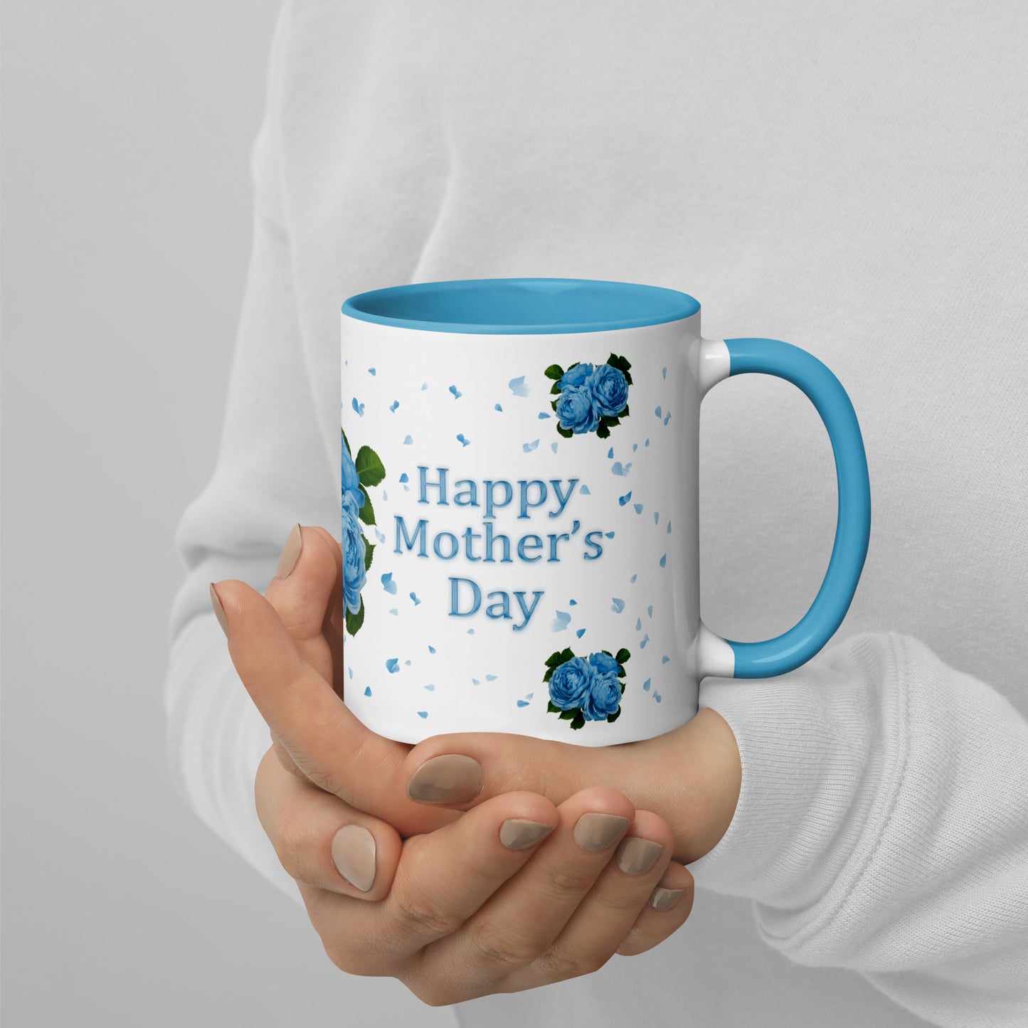 Blue Roses Mother's Day Mug with Blue trim