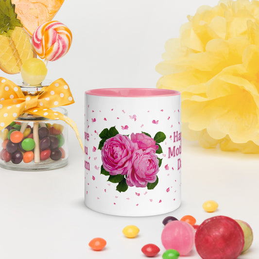 Pink Roses Mother's Day Mug with pink trim