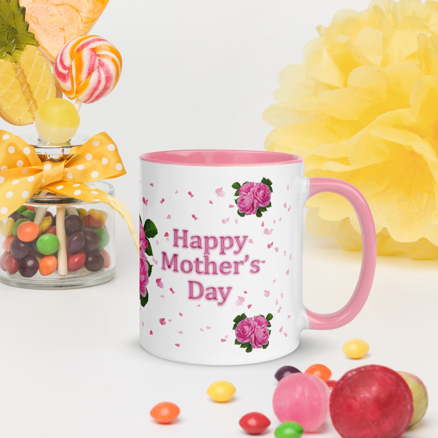 Pink Roses Mother's Day Mug with pink trim